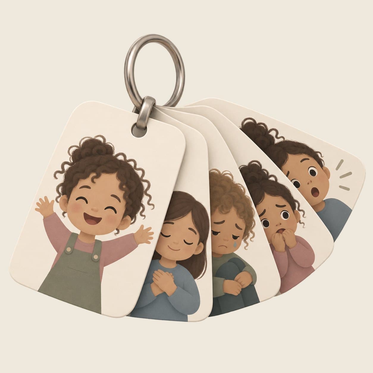 מחזיק מפתחות עם כרטיסיות רגשות מאוירות